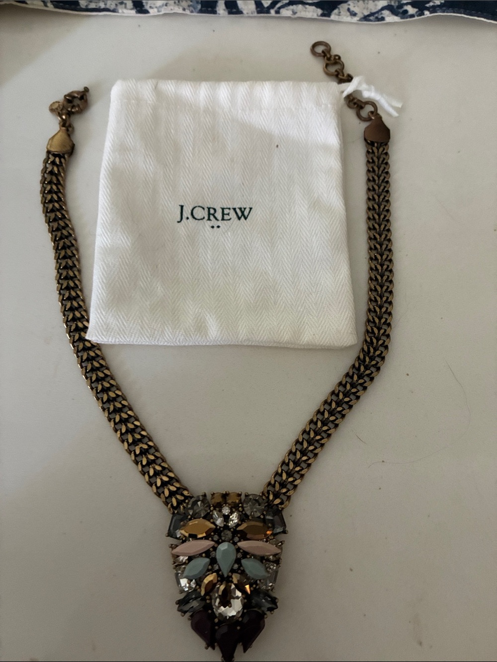 J. Crew Brushed Gold-Tone Necklace with Multicolor Gem Accents